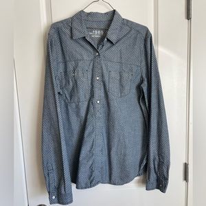 Gap 1969 Indigo Polka Dot Long Sleeved Jean Shirt, L Tall